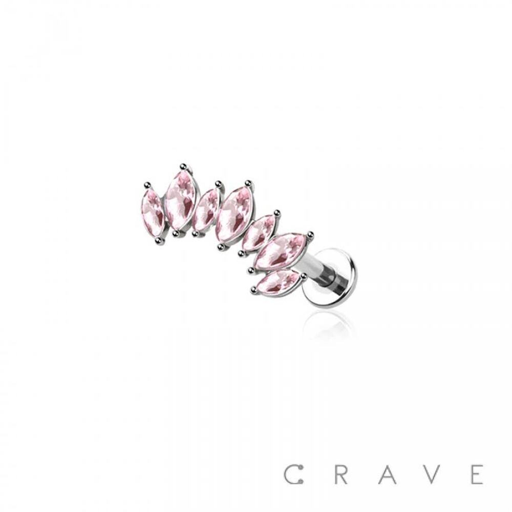 CZ Marquise Cut Moissanite Curve Cartilage Earring-Pink